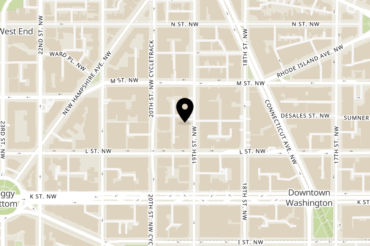Map showing the location of Greek Deli & Catering on 1120 19th St NW in Washington